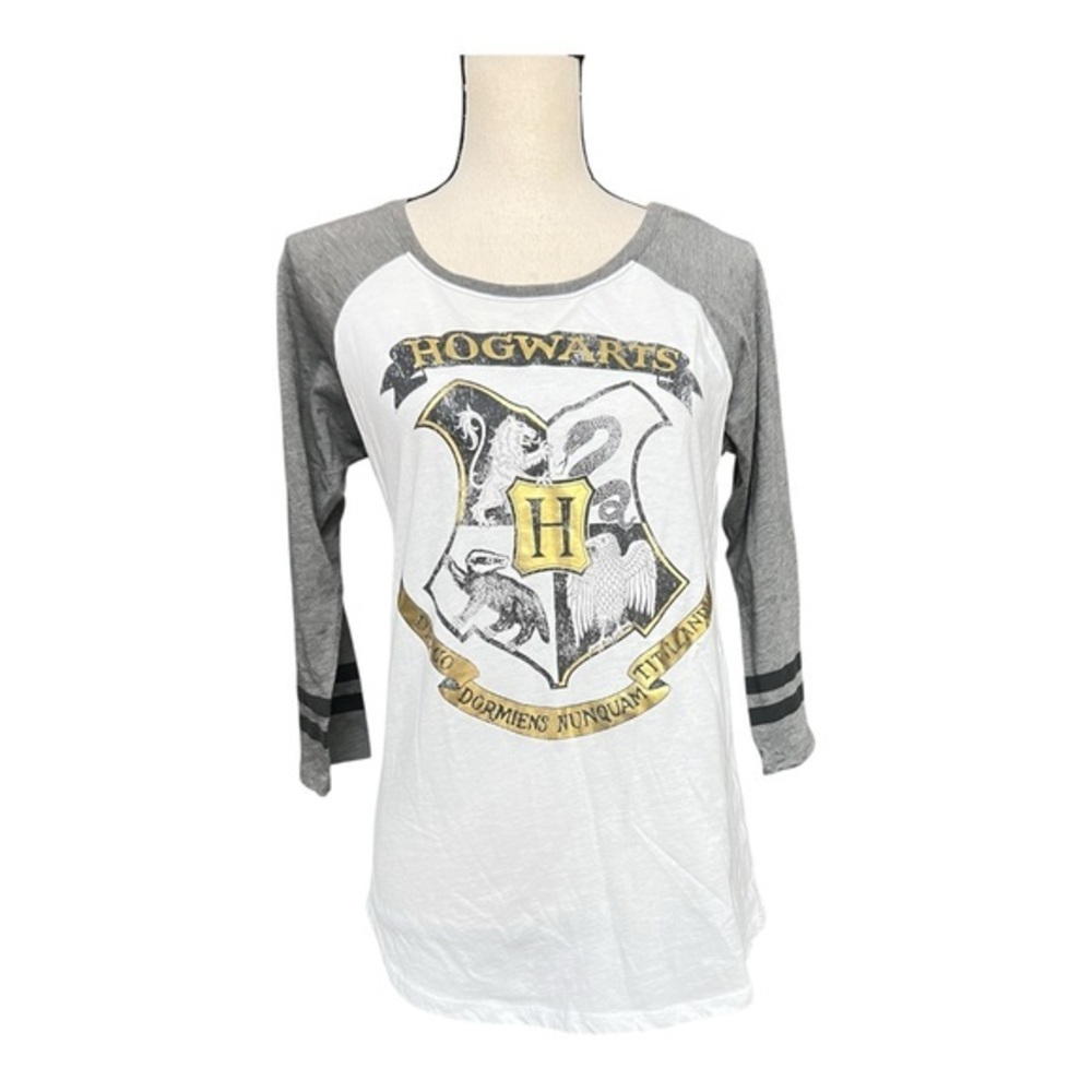 Hogwarts Crest Girls Long Sleeve Tee - Gray and White